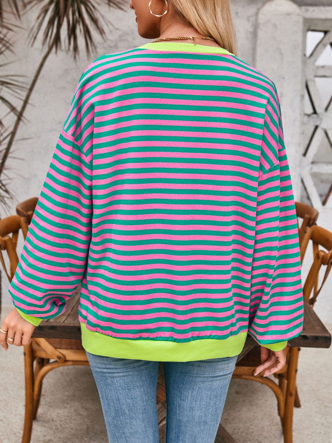 Trendsi Fall Contrast Striped Long Sleeve Sweatshirt Contrast Striped Long Sleeve Sweatshirt