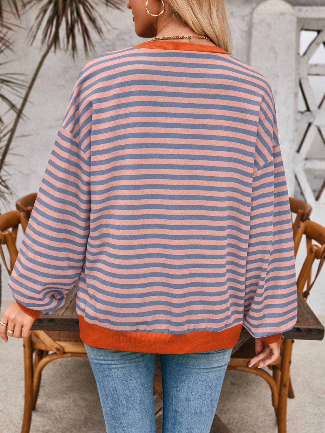 Trendsi Fall Contrast Striped Long Sleeve Sweatshirt Contrast Striped Long Sleeve Sweatshirt