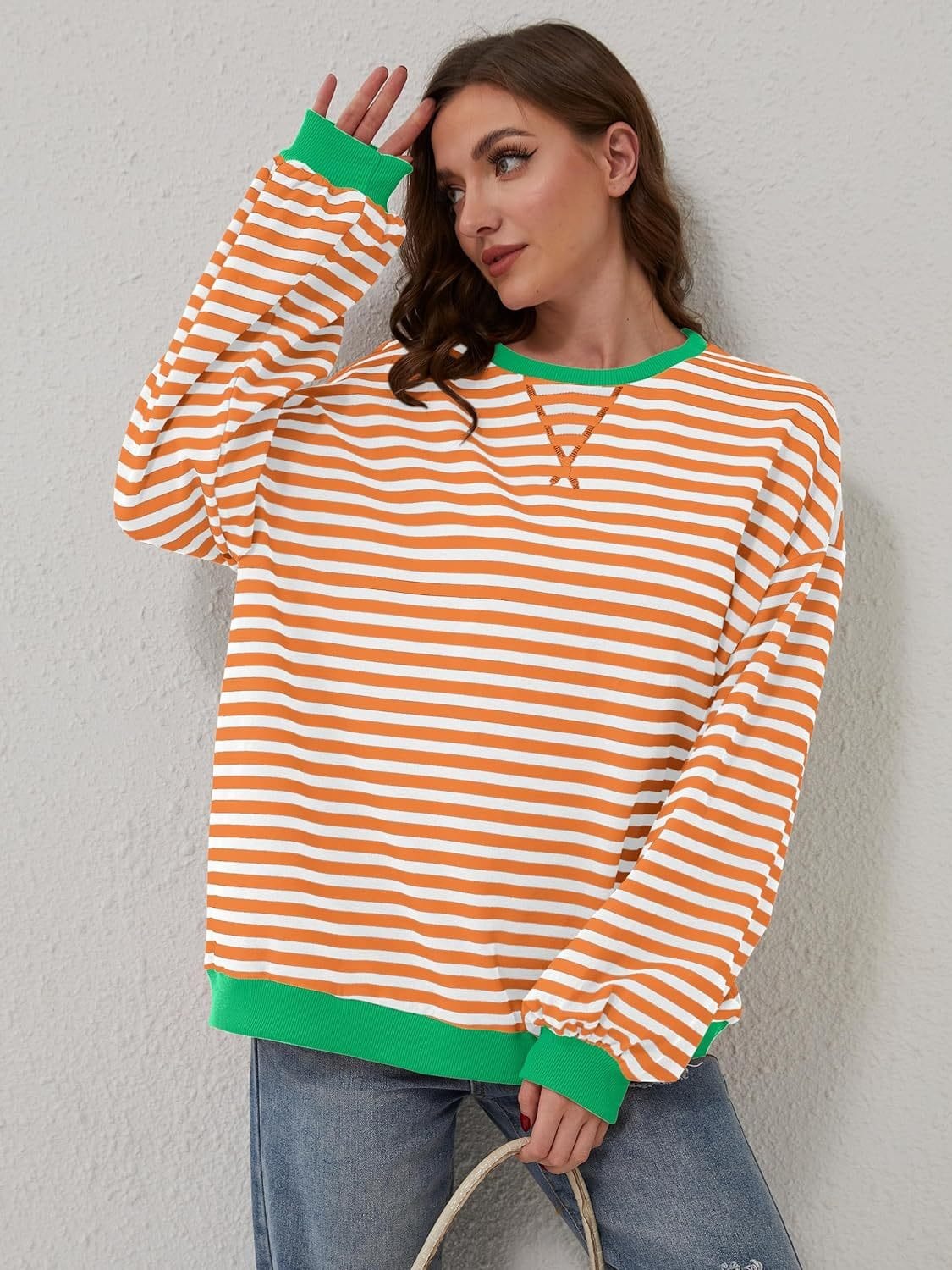 Trendsi Fall Contrast Striped Long Sleeve Sweatshirt Contrast Striped Long Sleeve Sweatshirt