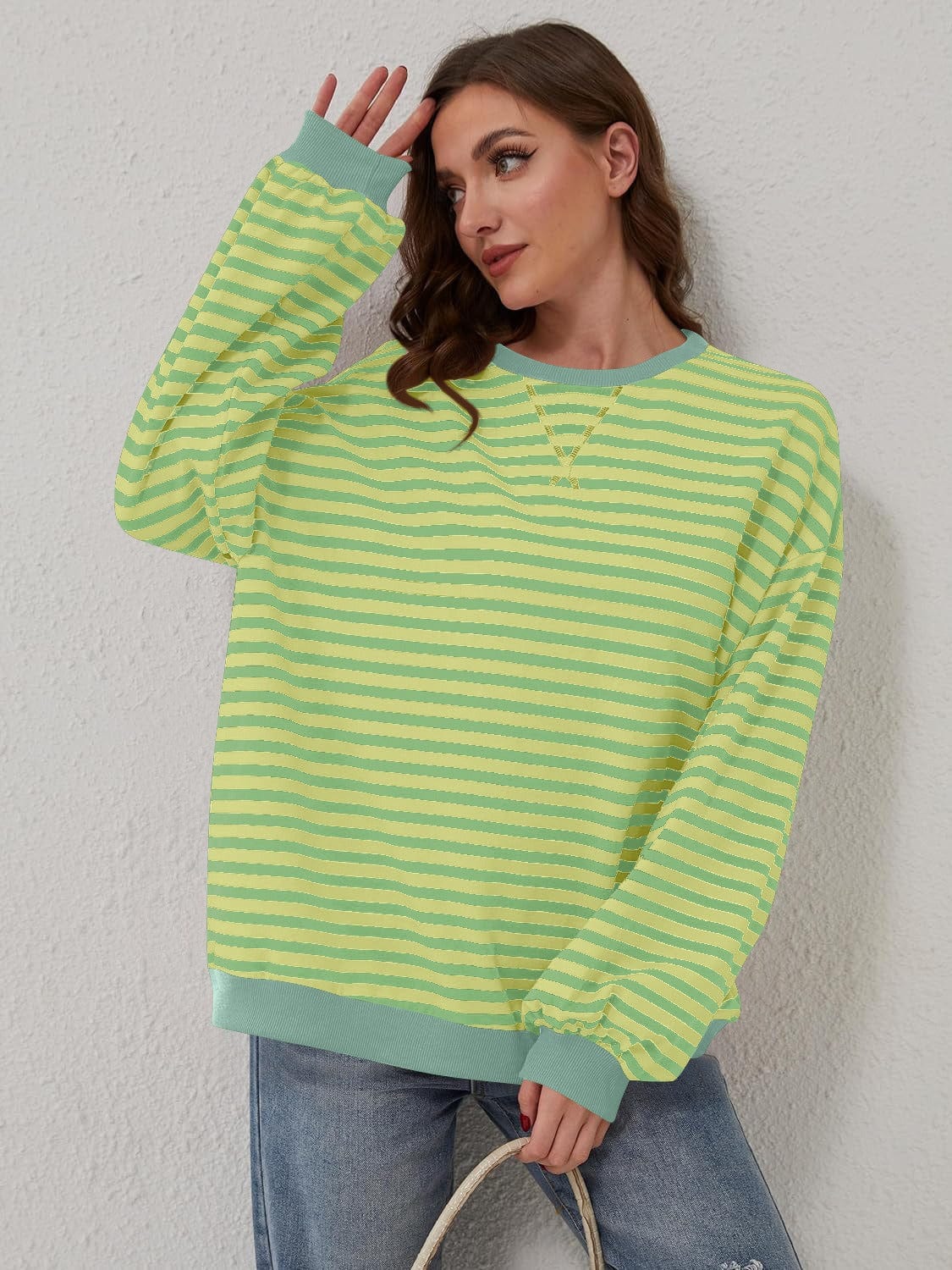 Trendsi Fall Contrast Striped Long Sleeve Sweatshirt Contrast Striped Long Sleeve Sweatshirt