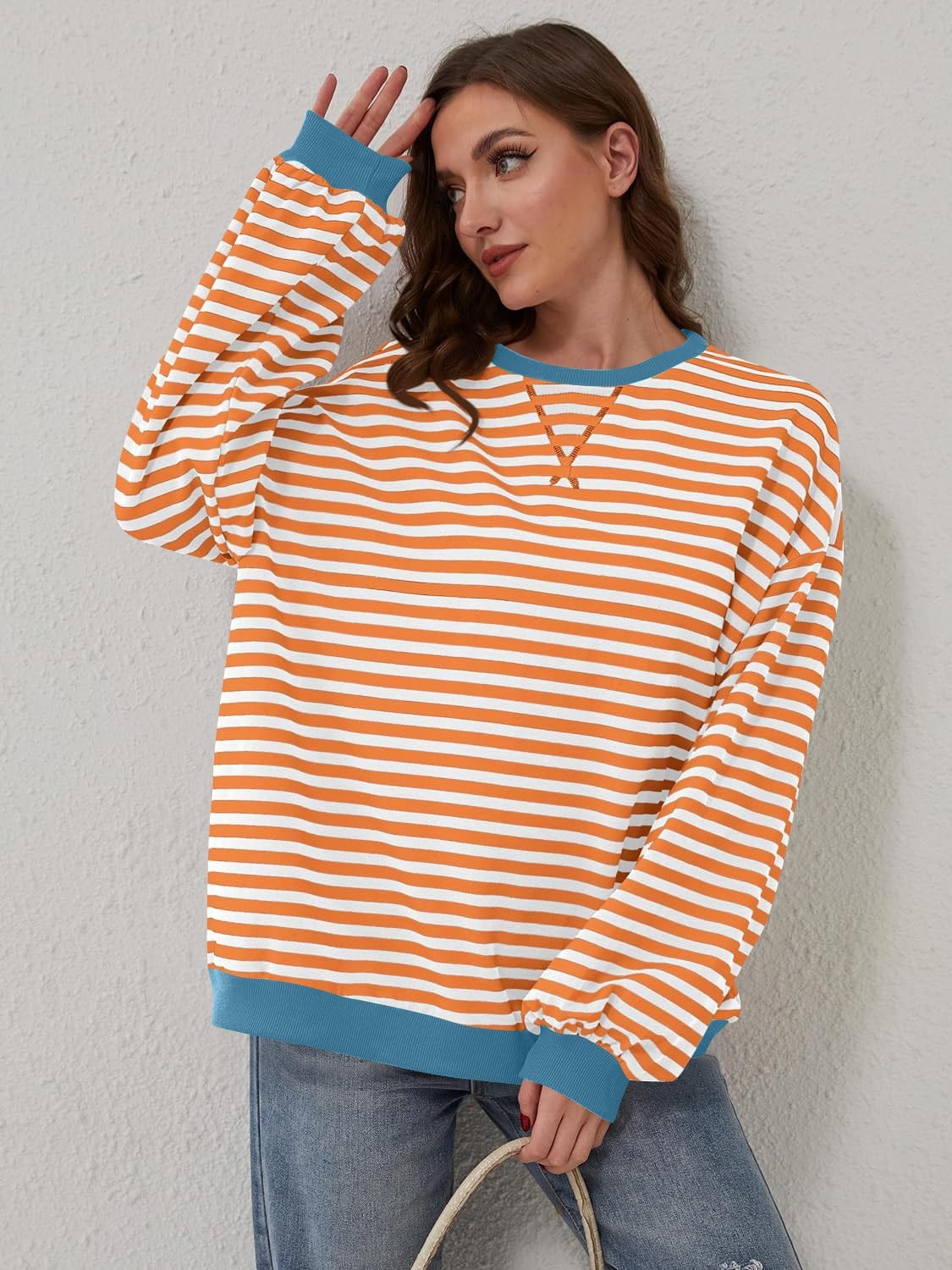 Trendsi Fall Contrast Striped Long Sleeve Sweatshirt Contrast Striped Long Sleeve Sweatshirt