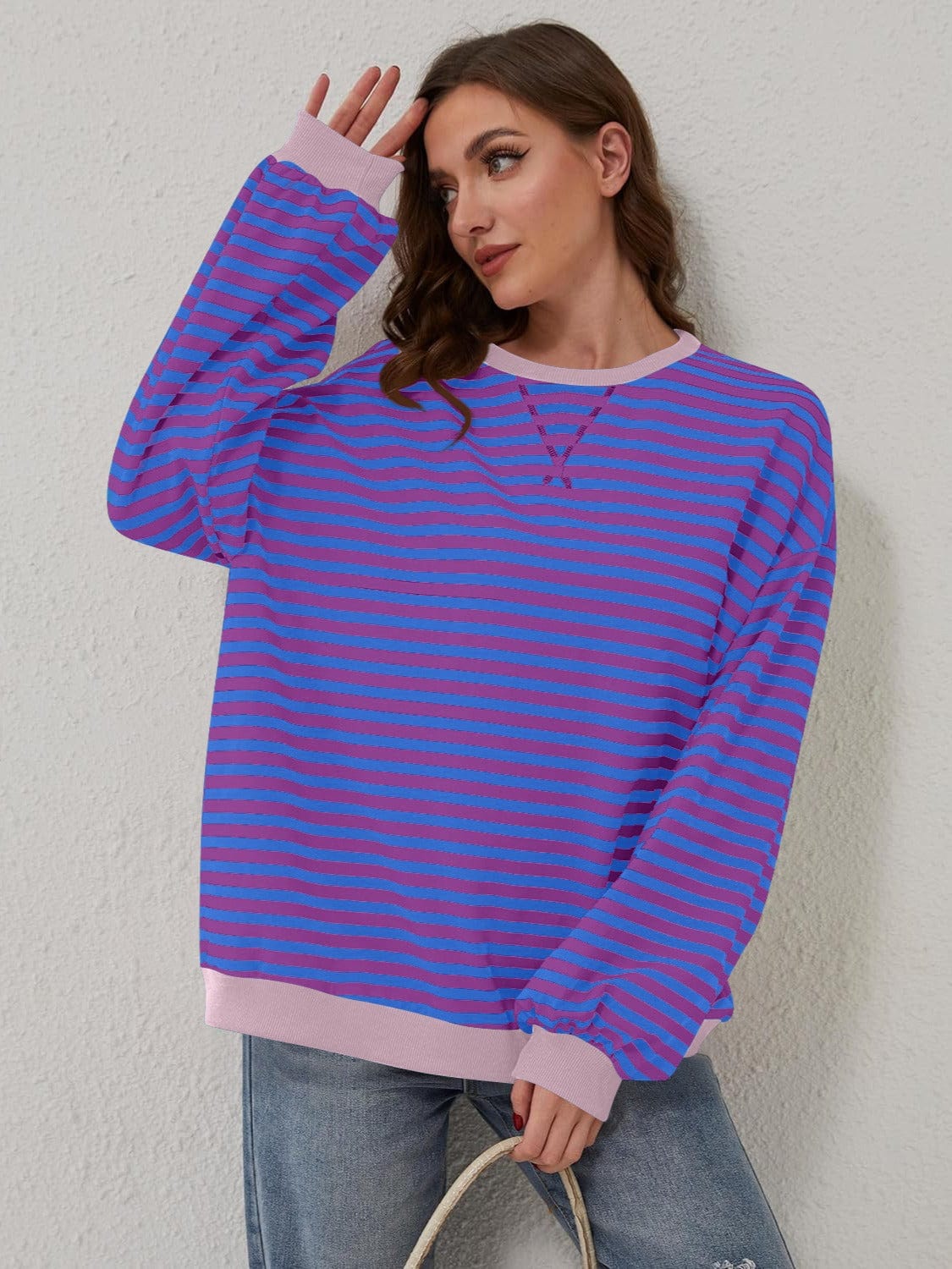 Trendsi Fall Contrast Striped Long Sleeve Sweatshirt Contrast Striped Long Sleeve Sweatshirt
