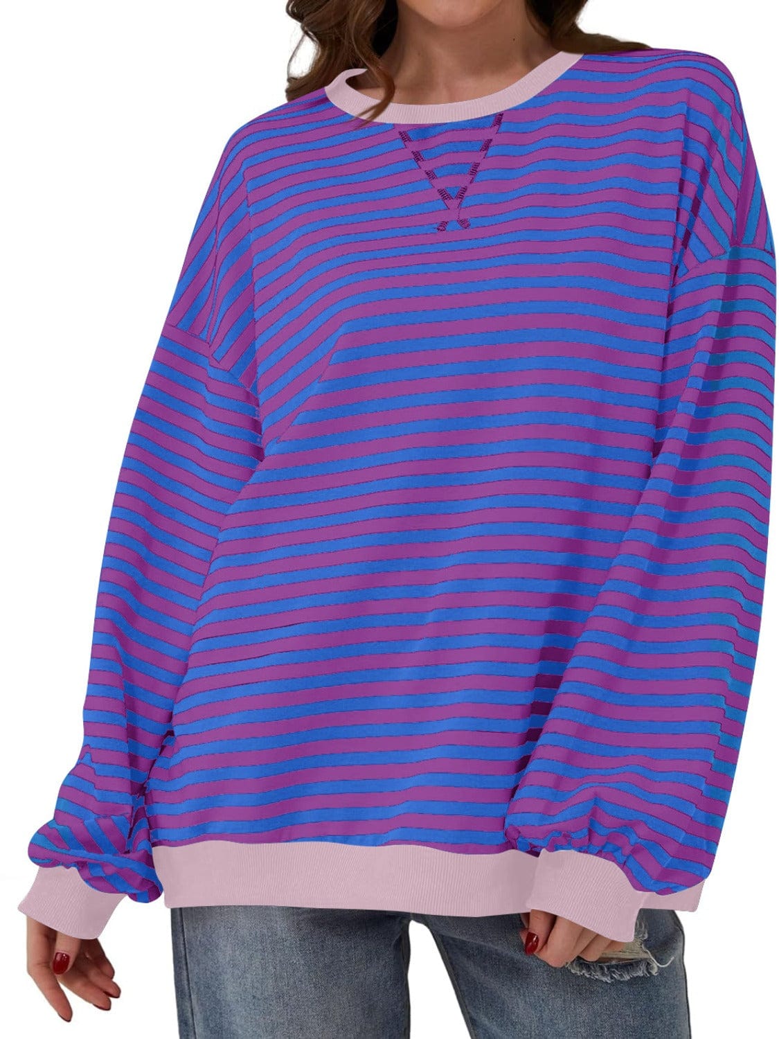 Trendsi Fall Contrast Striped Long Sleeve Sweatshirt Contrast Striped Long Sleeve Sweatshirt