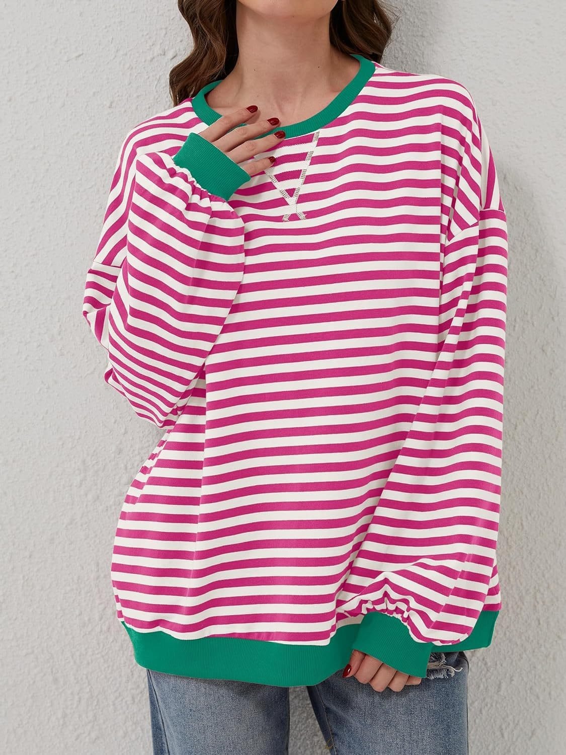 Trendsi Fall Contrast Striped Long Sleeve Sweatshirt Contrast Striped Long Sleeve Sweatshirt