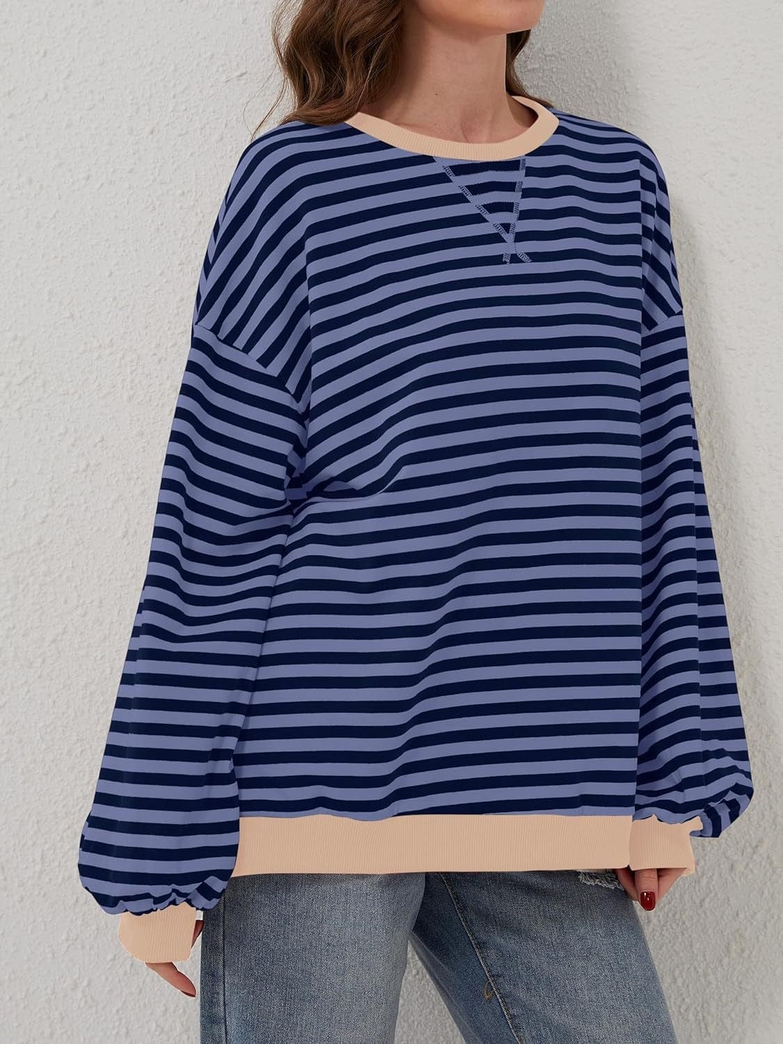Trendsi Fall Contrast Striped Long Sleeve Sweatshirt Contrast Striped Long Sleeve Sweatshirt