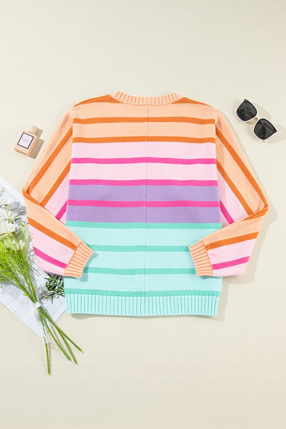 Trendsi Fall Contrast Striped Round Neck Long Sleeve Knit Top Contrast Striped Round Neck Long Sleeve Knit Top