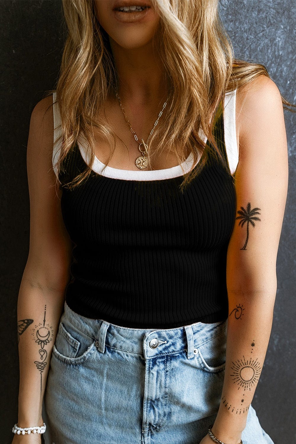 Trendsi Fall Contrast Trim Ribbed Knit Vest Contrast Trim Ribbed Knit Vest