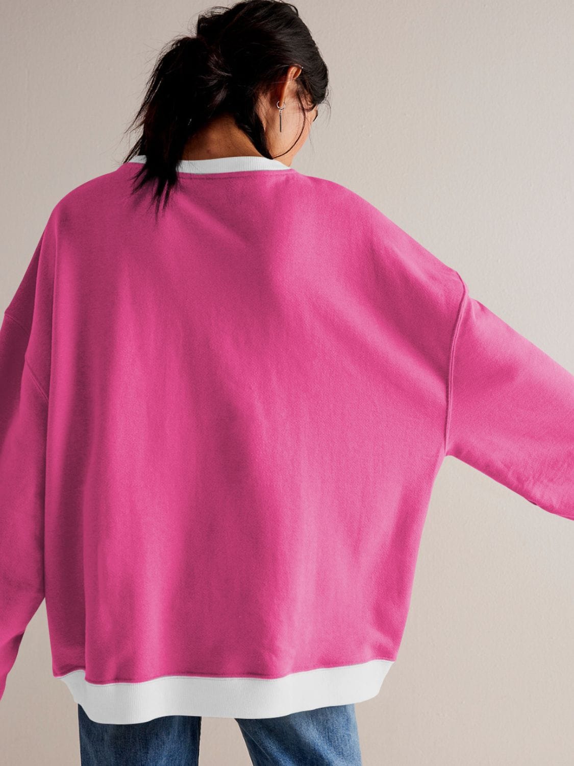 Trendsi Fall Contrast Trim Round Neck Long Sleeve Sweatshirt Contrast Trim Round Neck Long Sleeve Sweatshirt