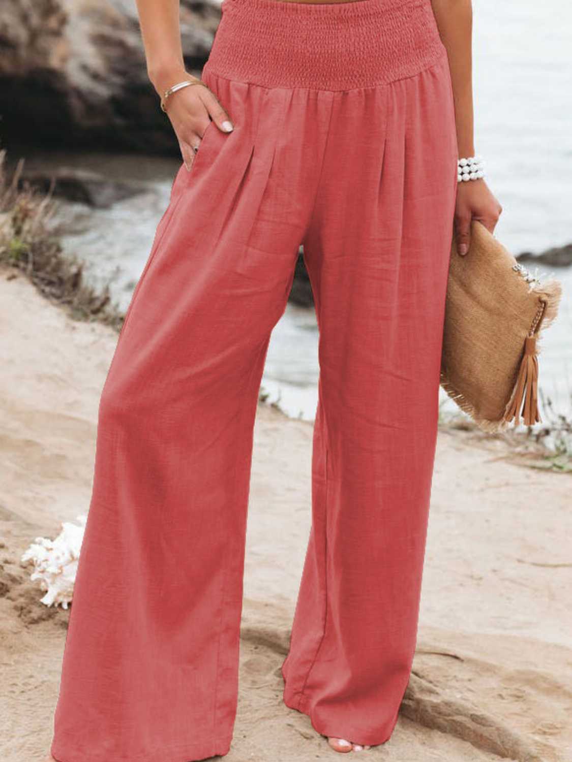 Trendsi Fall Coral / S Full Size Smocked Waist Wide Leg Pants Full Size Smocked Waist Wide Leg Pants