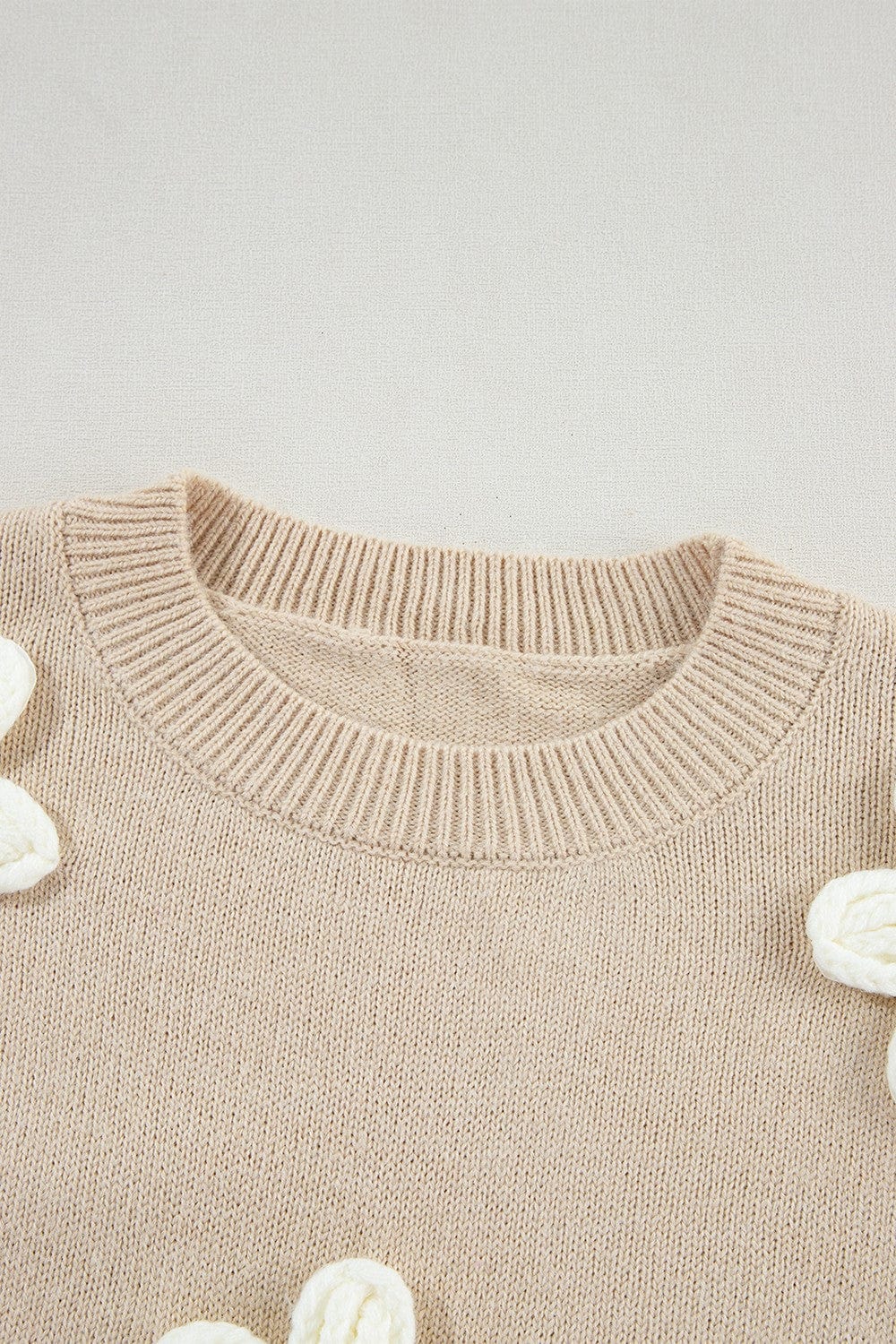 Trendsi Fall Crochet Flower Round Neck Long Sleeve Sweater Crochet Flower Round Neck Long Sleeve Sweater