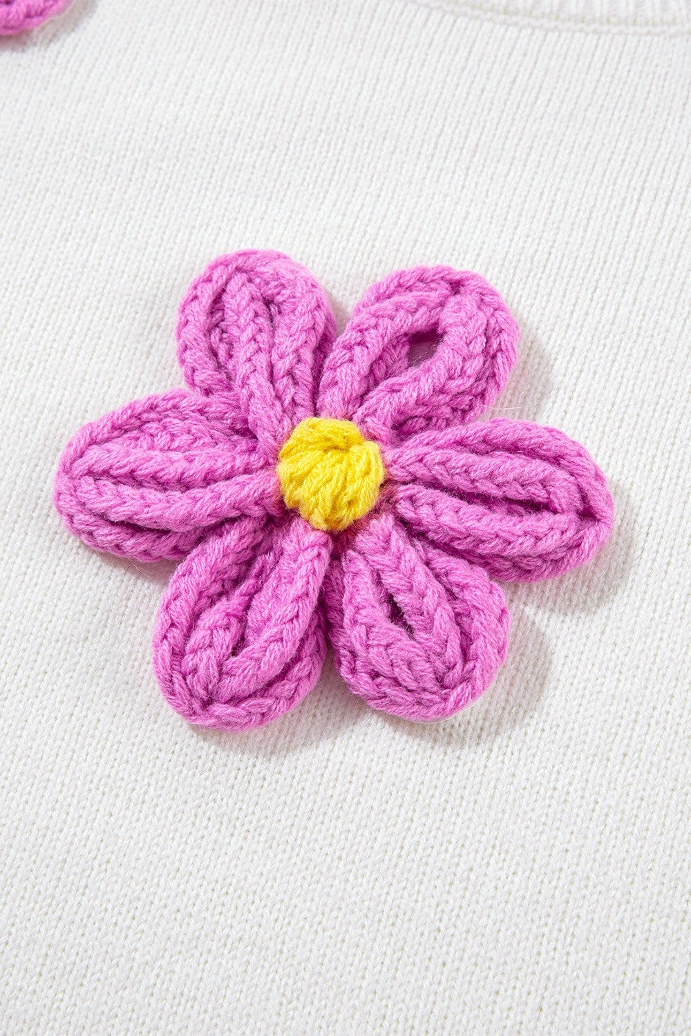 Trendsi Fall Crochet Flower Round Neck Long Sleeve Sweater Crochet Flower Round Neck Long Sleeve Sweater