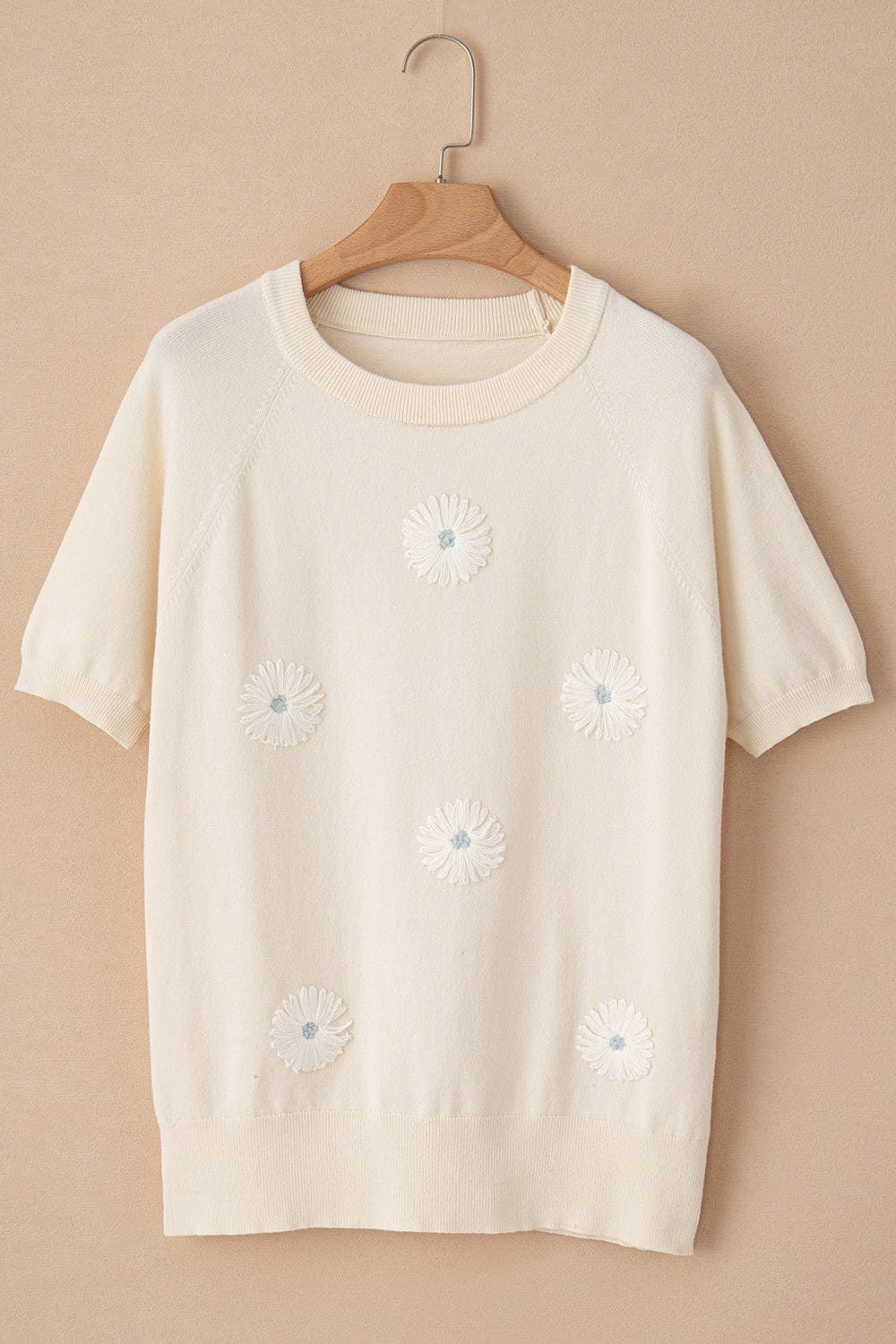 Trendsi Fall Daisy Round Neck Short Sleeve Knit Top Daisy Round Neck Short Sleeve Knit Top