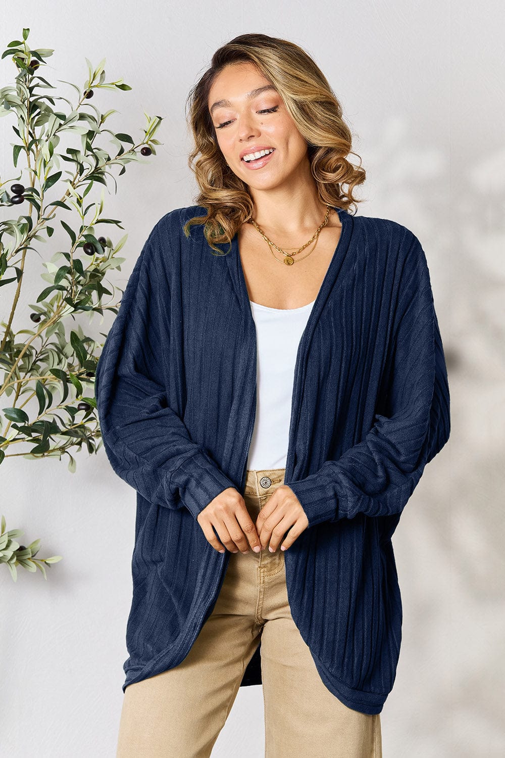 Trendsi Fall Dark Blue / S Basic Bae Full Size Ribbed Cocoon Cardigan Basic Bae Full Size Ribbed Cocoon Cardigan