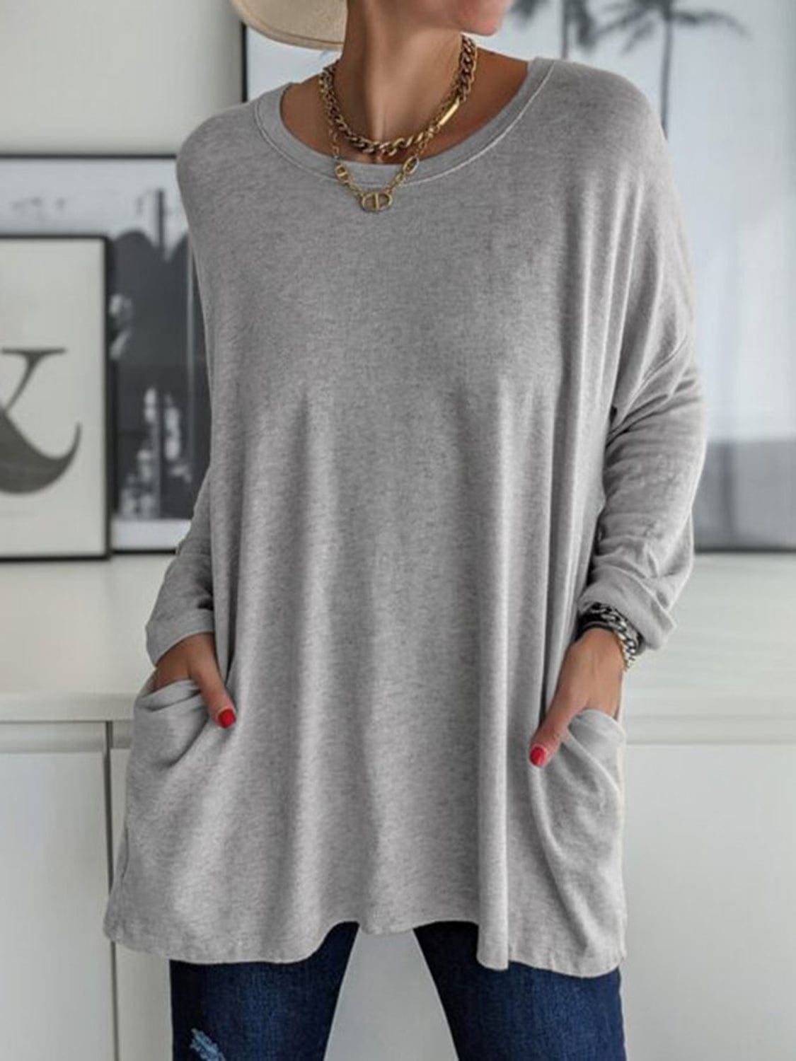 Trendsi Fall Dark Gray / S Full Size Round Neck Long Sleeve T-Shirt Full Size Round Neck Long Sleeve T-Shirt