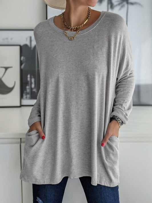 Trendsi Fall Dark Gray / S Full Size Round Neck Long Sleeve T-Shirt Full Size Round Neck Long Sleeve T-Shirt
