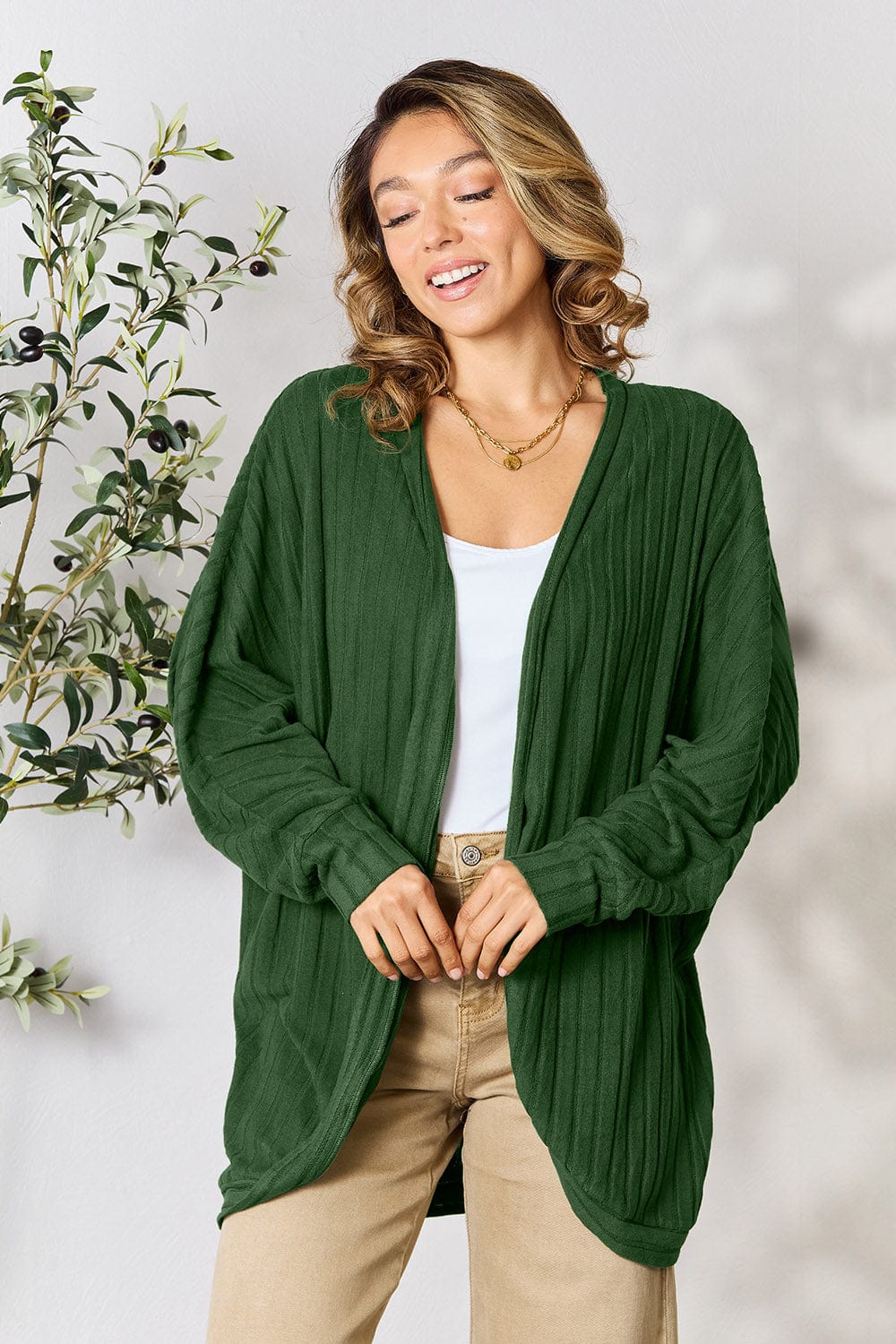 Trendsi Fall Dark Green / S Basic Bae Full Size Ribbed Cocoon Cardigan Basic Bae Full Size Ribbed Cocoon Cardigan