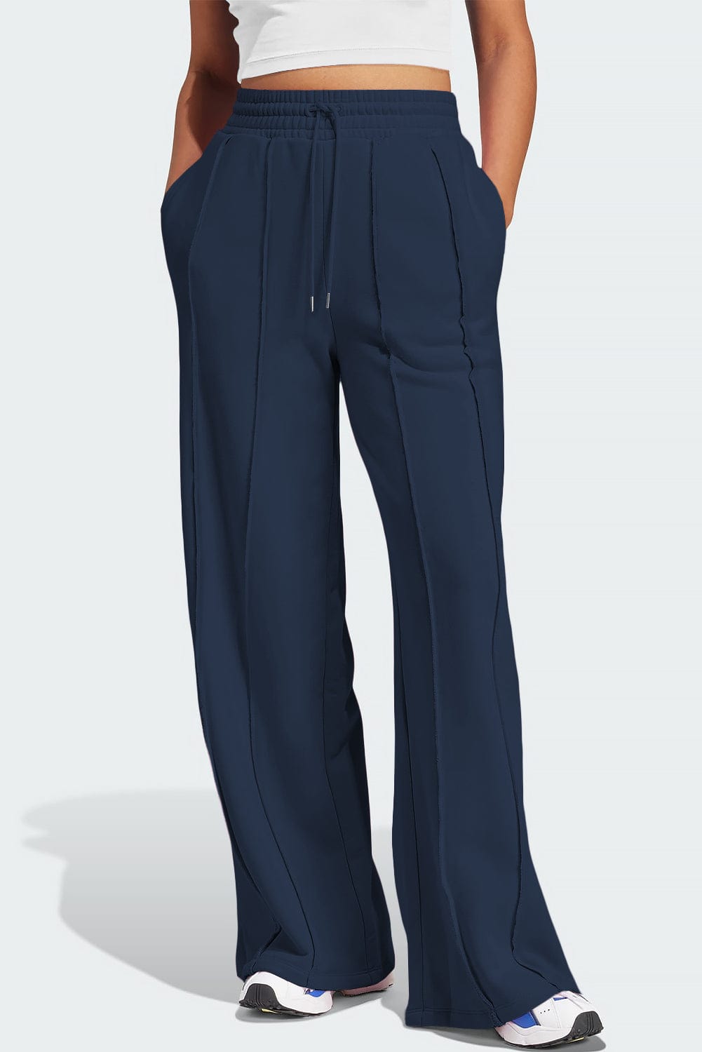 Trendsi Fall Dark Navy / S Drawstring Wide Leg Active Pants Drawstring Wide Leg Active Pants