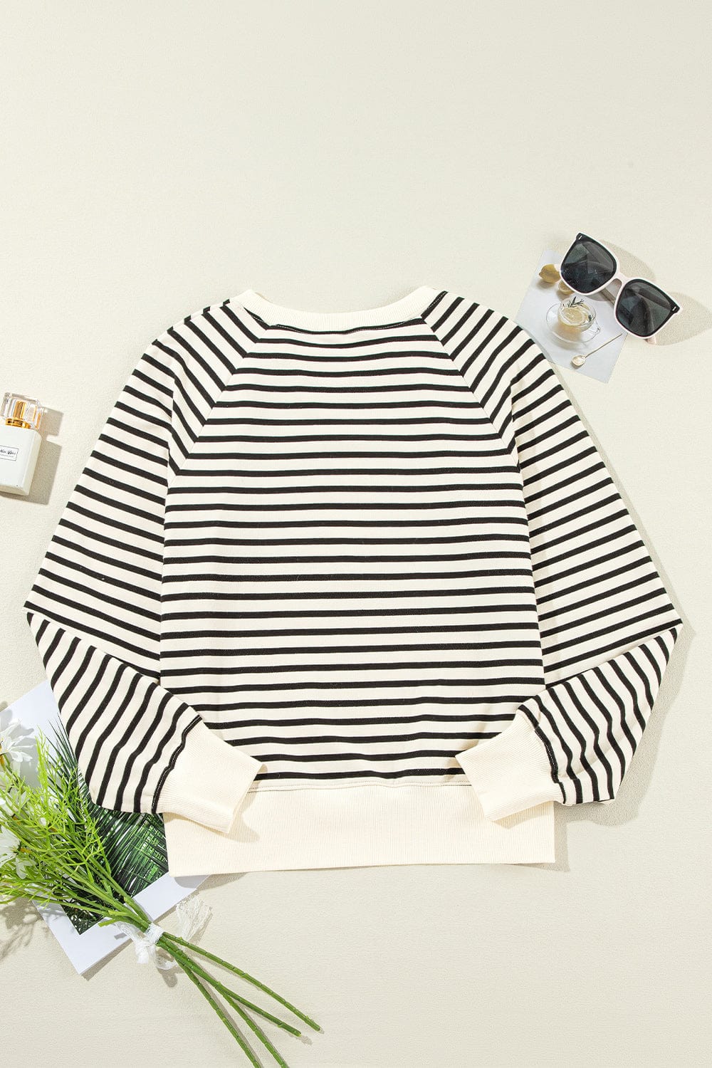 Trendsi Fall Decorative Button Striped Long Sleeve Sweatshirt Decorative Button Striped Long Sleeve Sweatshirt