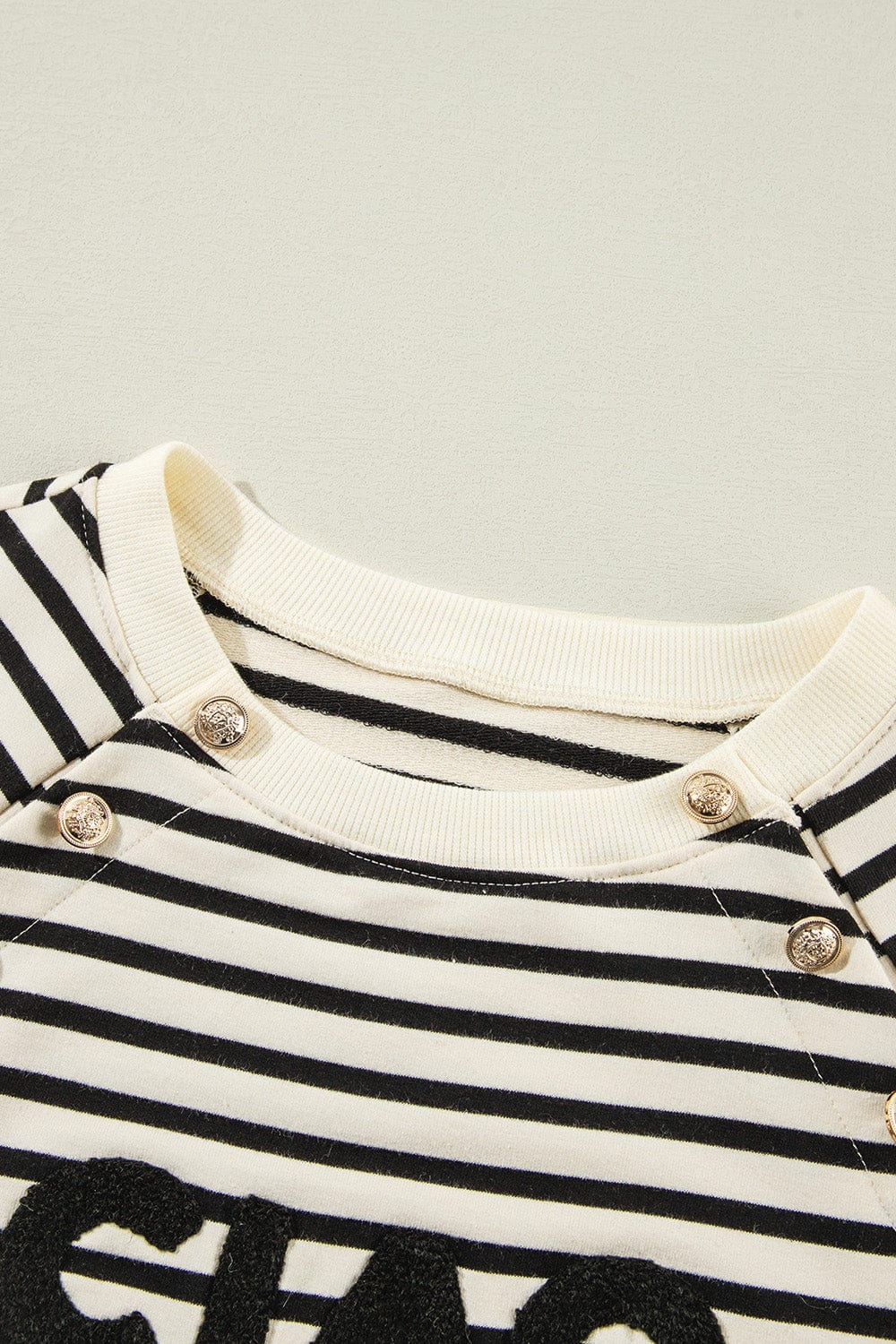 Trendsi Fall Decorative Button Striped Long Sleeve Sweatshirt Decorative Button Striped Long Sleeve Sweatshirt