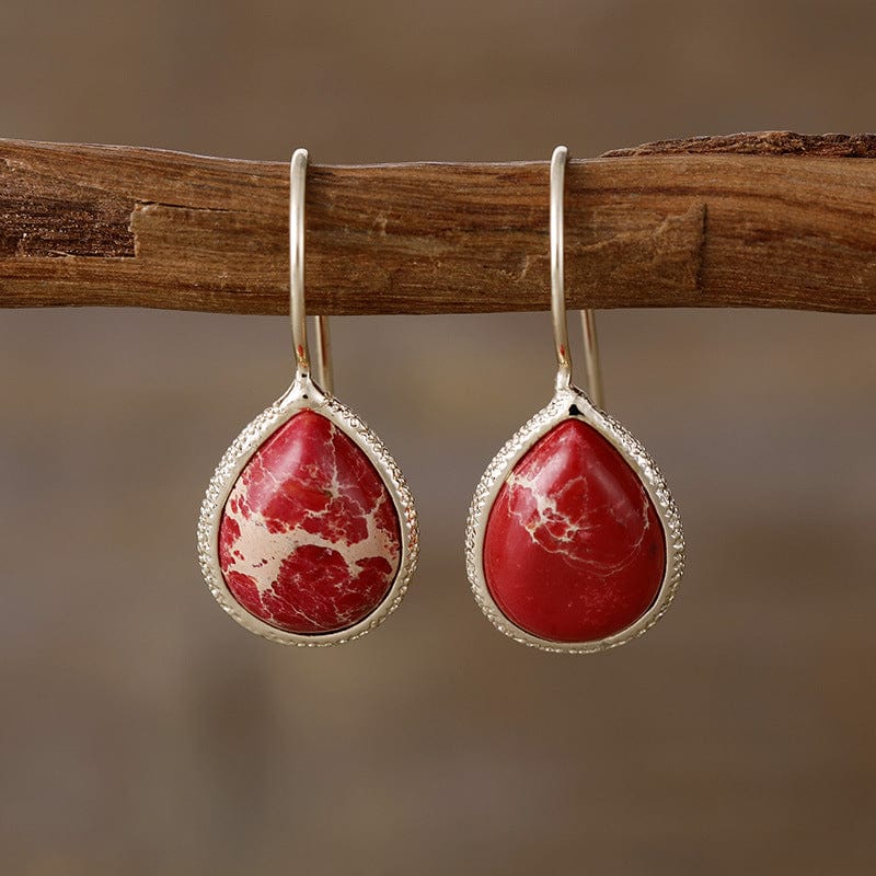 Trendsi Fall Deep Red / One Size Copper Natural Stone Teardrop Shape Earrings Copper Natural Stone Teardrop Shape Earrings