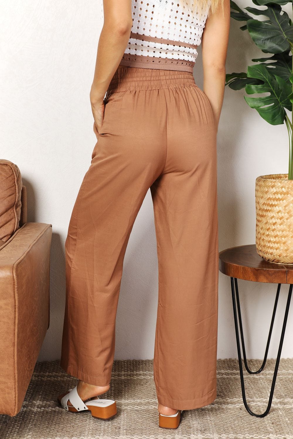 Trendsi Fall Double Take Drawstring Smocked Waist Wide Leg Pants Double Take Drawstring Smocked Waist Wide Leg Pants