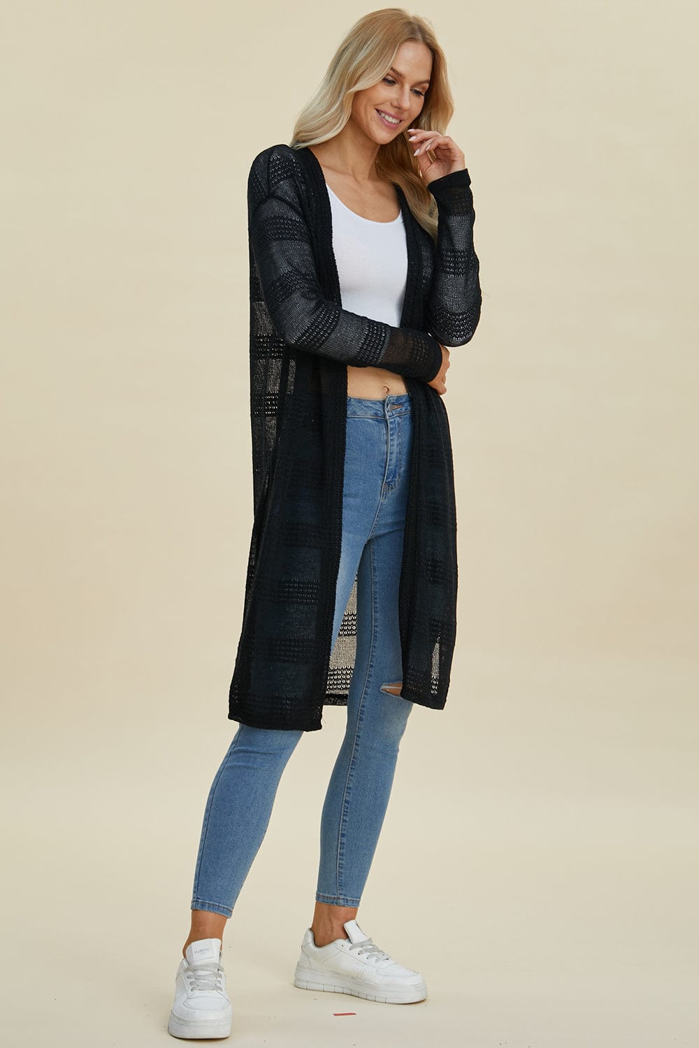 Trendsi Fall Double Take Full Size Open Front Longline Cardigan Double Take Full Size Open Front Longline Cardigan