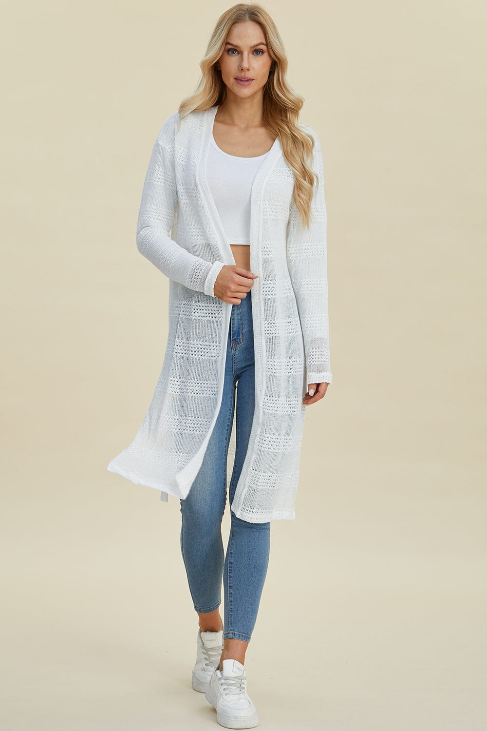 Trendsi Fall Double Take Full Size Open Front Longline Cardigan Double Take Full Size Open Front Longline Cardigan