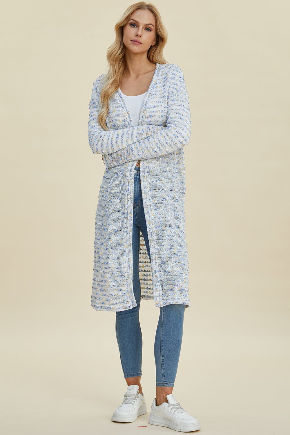 Trendsi Fall Double Take Full Size Open Front Longline Cardigan Double Take Full Size Open Front Longline Cardigan