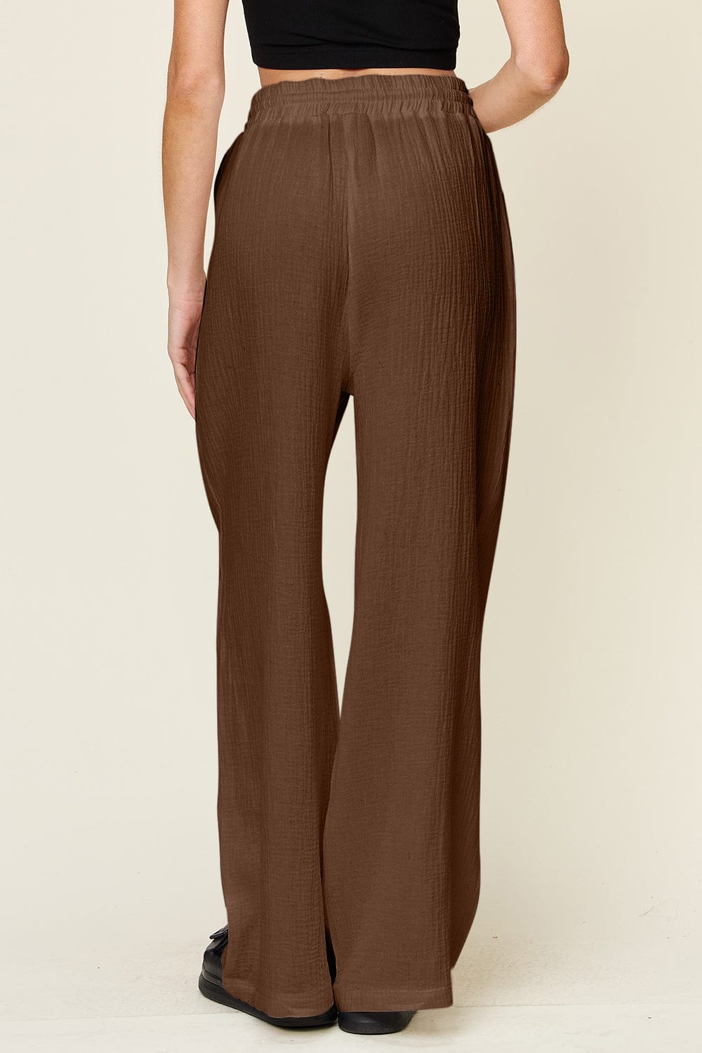 Trendsi Fall Double Take Full Size Texture Drawstring Wide Leg Pants Double Take Full Size Texture Drawstring Wide Leg Pants