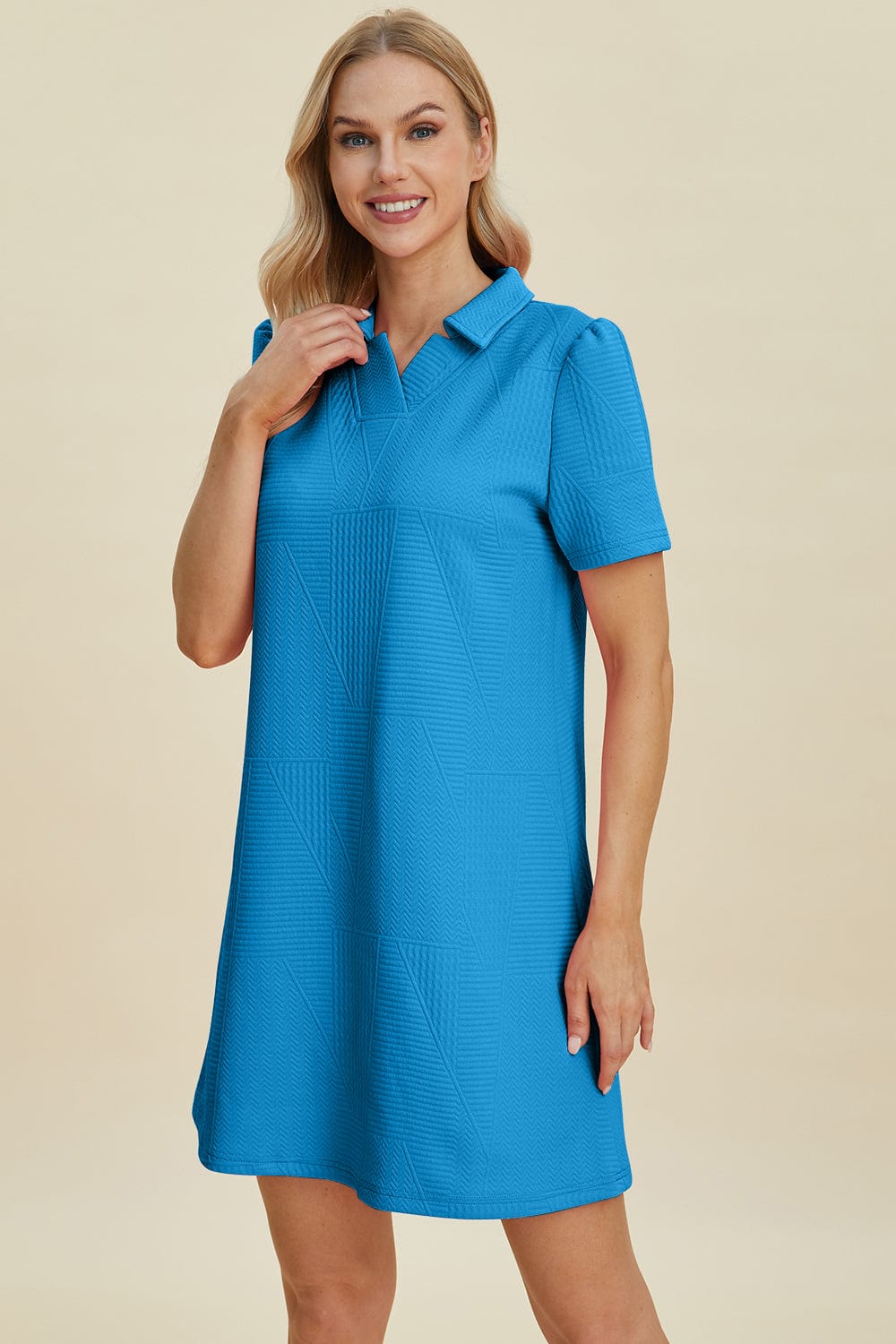 Trendsi Fall Double Take Full Size Texture Short Sleeve Dress Double Take Full Size Texture Short Sleeve Dress
