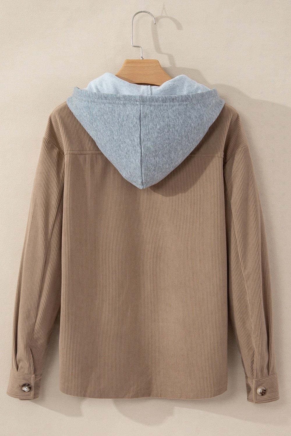 Trendsi Fall Drawstring Button Up Long Sleeve Hooded Jacket Drawstring Button Up Long Sleeve Hooded Jacket