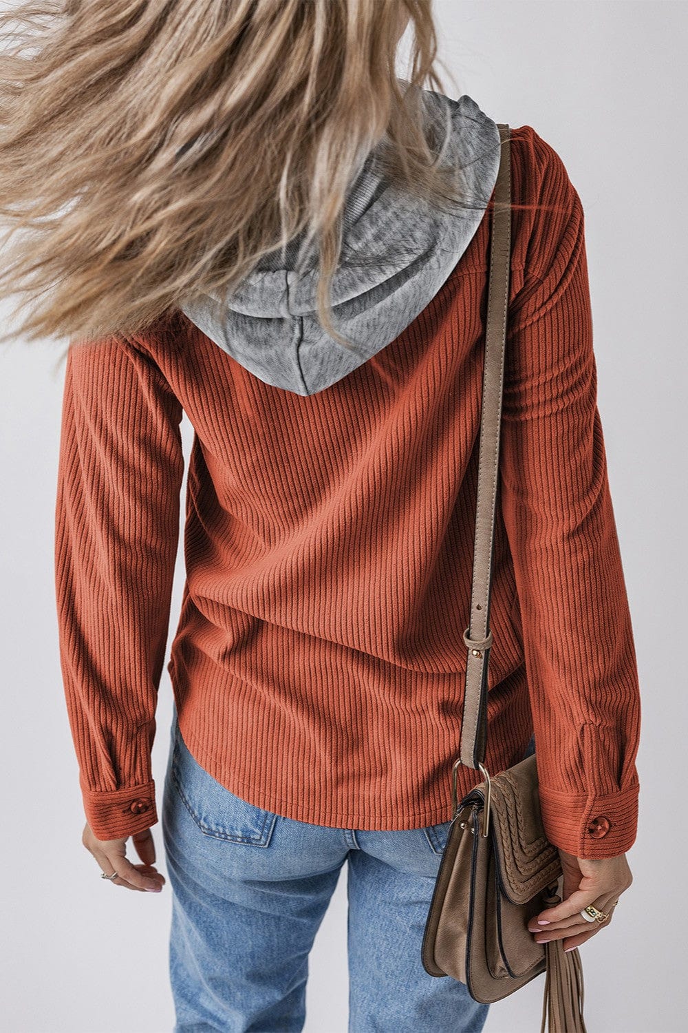 Trendsi Fall Drawstring Button Up Long Sleeve Hooded Jacket Drawstring Button Up Long Sleeve Hooded Jacket