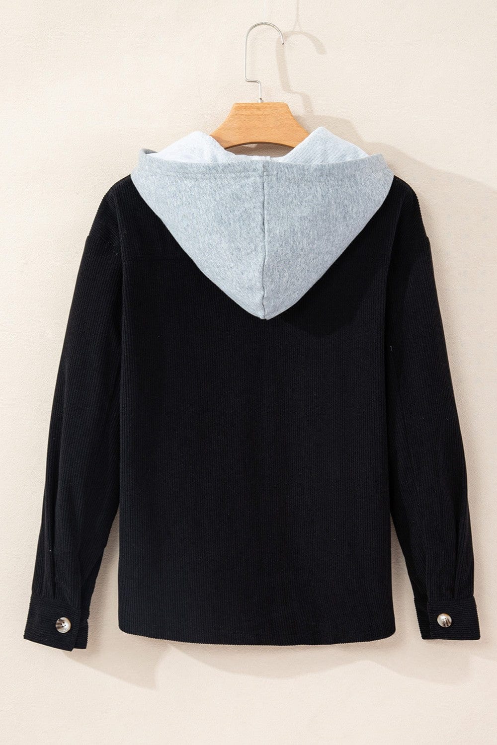 Trendsi Fall Drawstring Button Up Long Sleeve Hooded Jacket Drawstring Button Up Long Sleeve Hooded Jacket