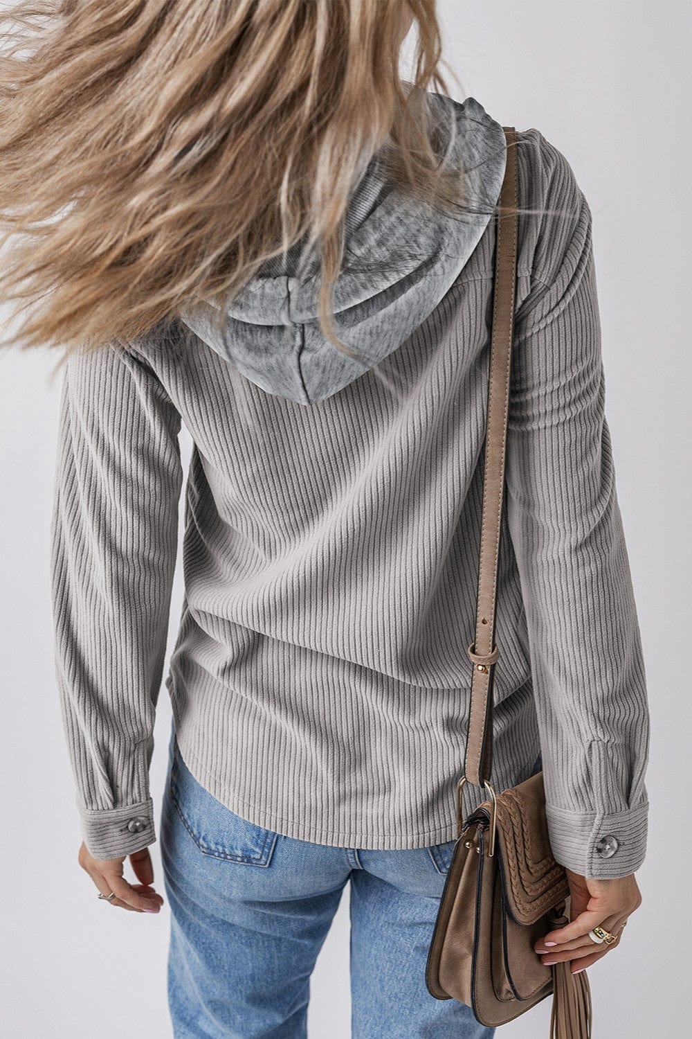 Trendsi Fall Drawstring Button Up Long Sleeve Hooded Jacket Drawstring Button Up Long Sleeve Hooded Jacket