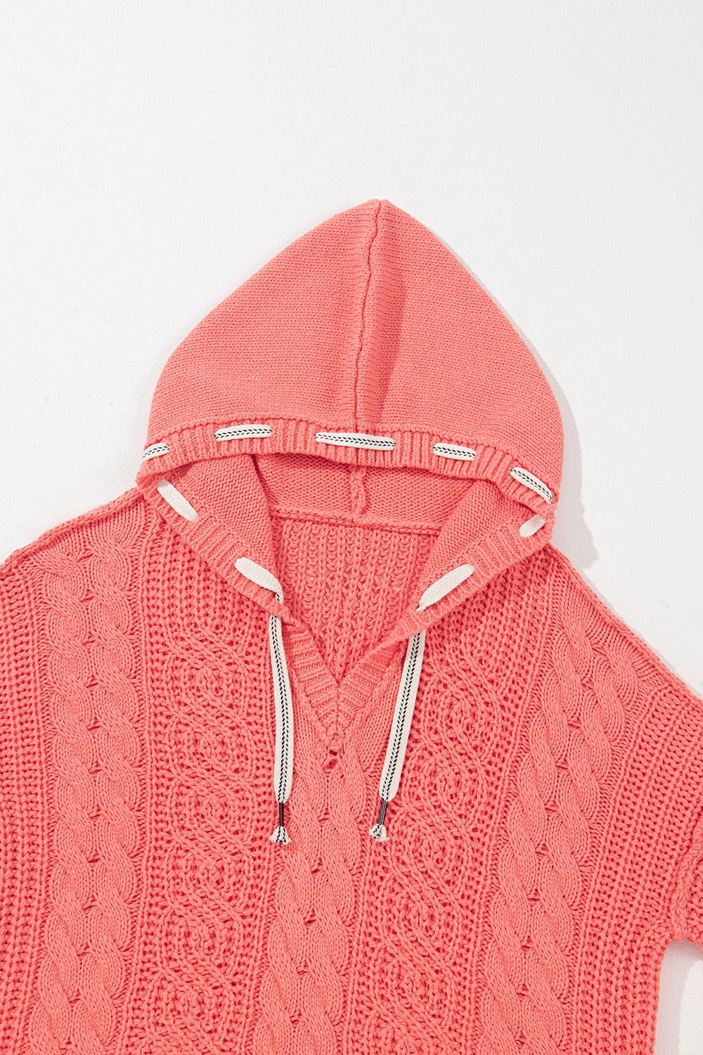 Trendsi Fall Drawstring Cable-Knit Hooded Sweater Drawstring Cable-Knit Hooded Sweater