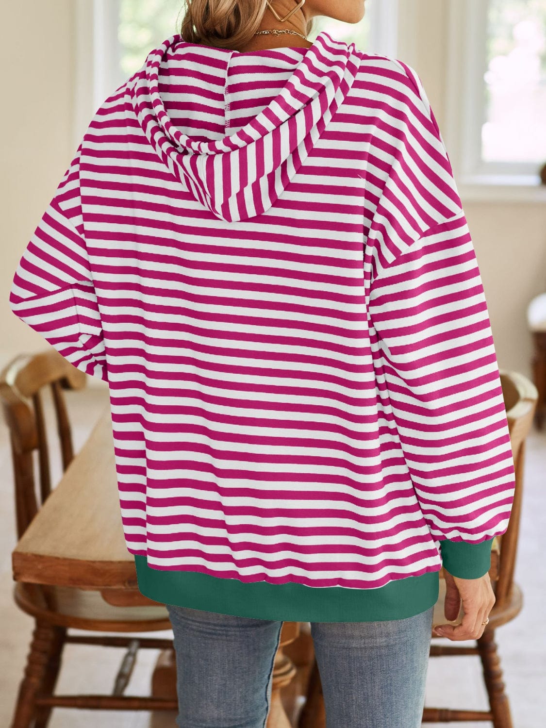 Trendsi Fall Drawstring Striped Long Sleeve Hoodie Drawstring Striped Long Sleeve Hoodie