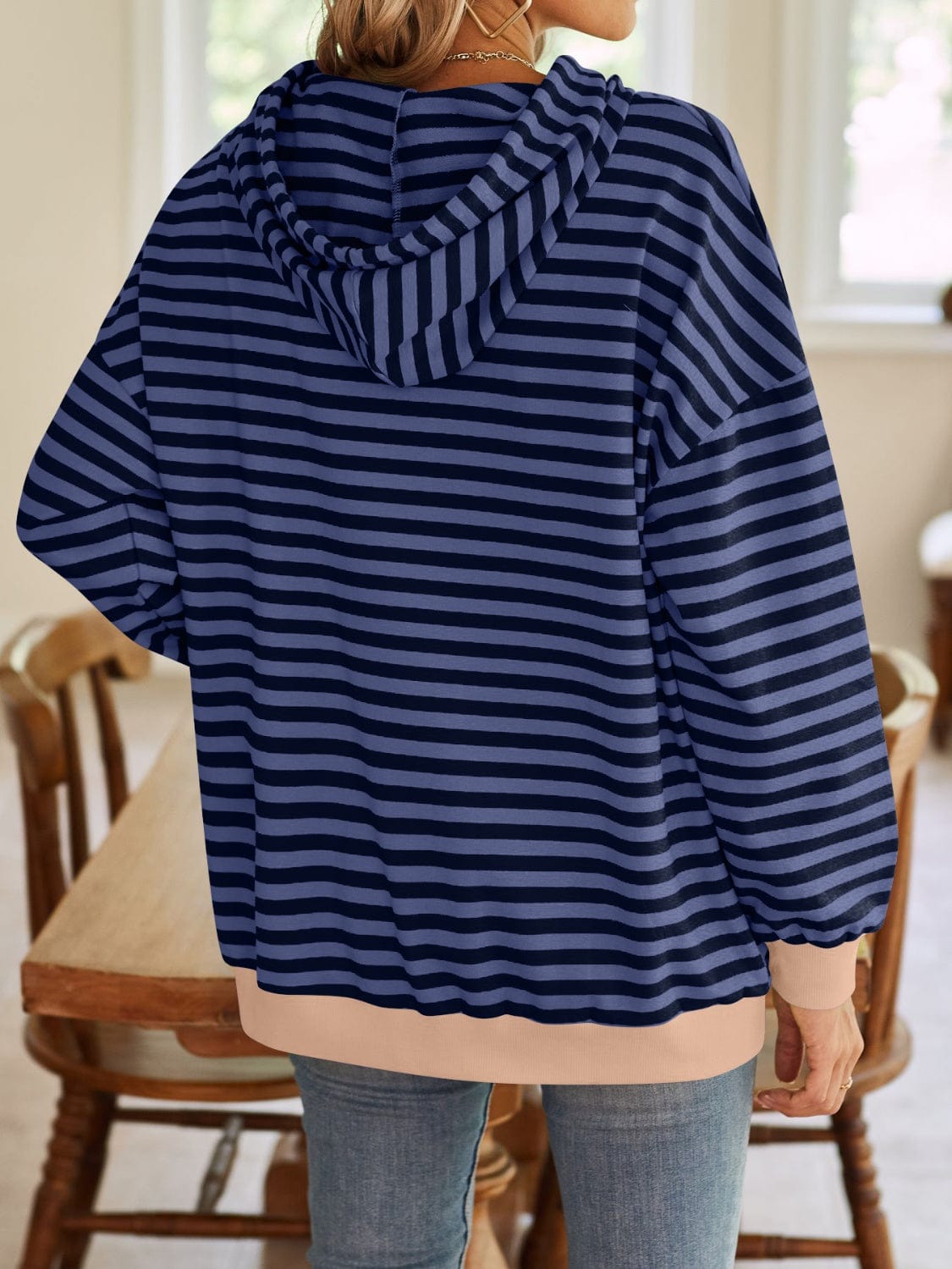 Trendsi Fall Drawstring Striped Long Sleeve Hoodie Drawstring Striped Long Sleeve Hoodie