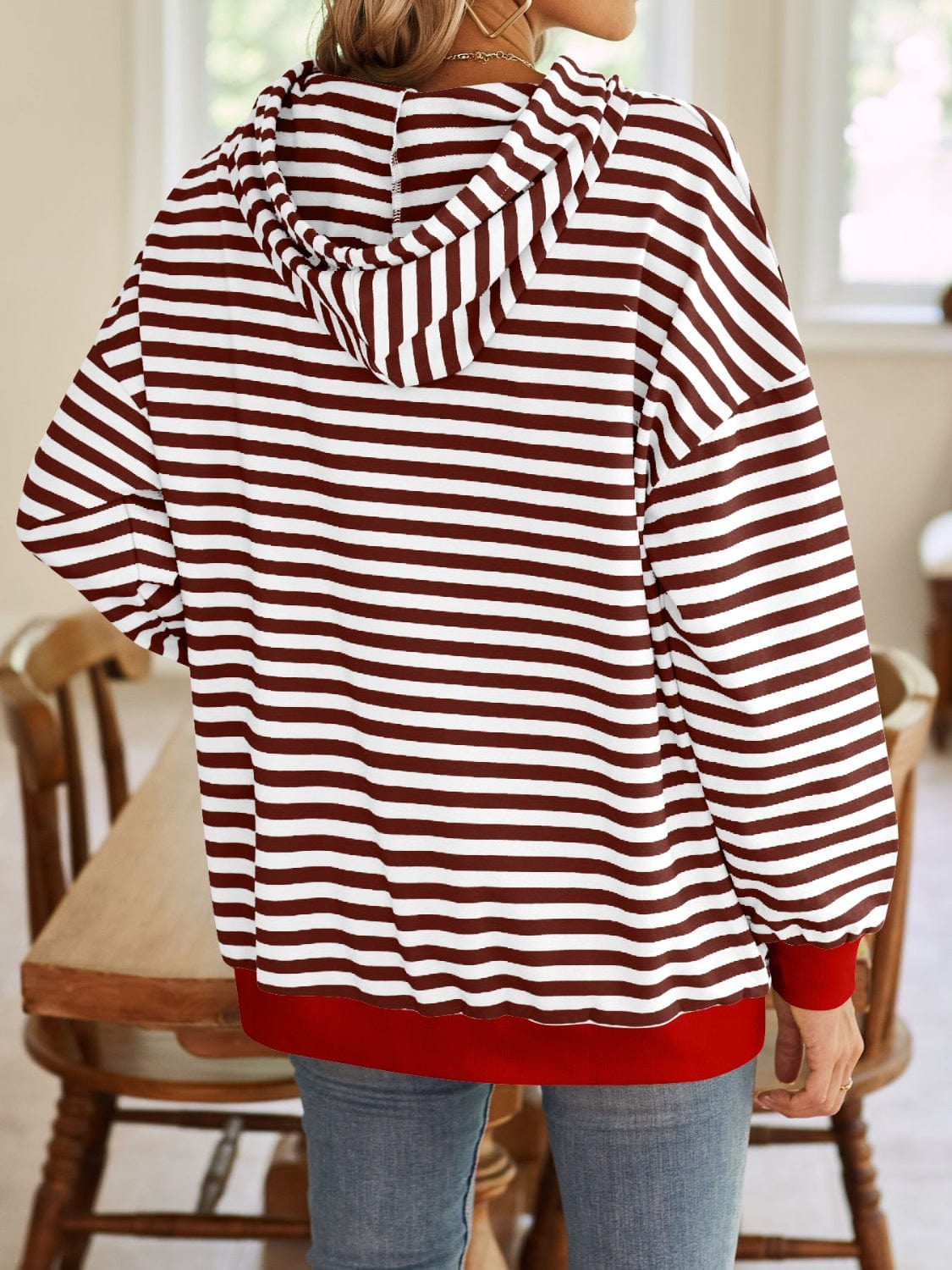 Trendsi Fall Drawstring Striped Long Sleeve Hoodie Drawstring Striped Long Sleeve Hoodie