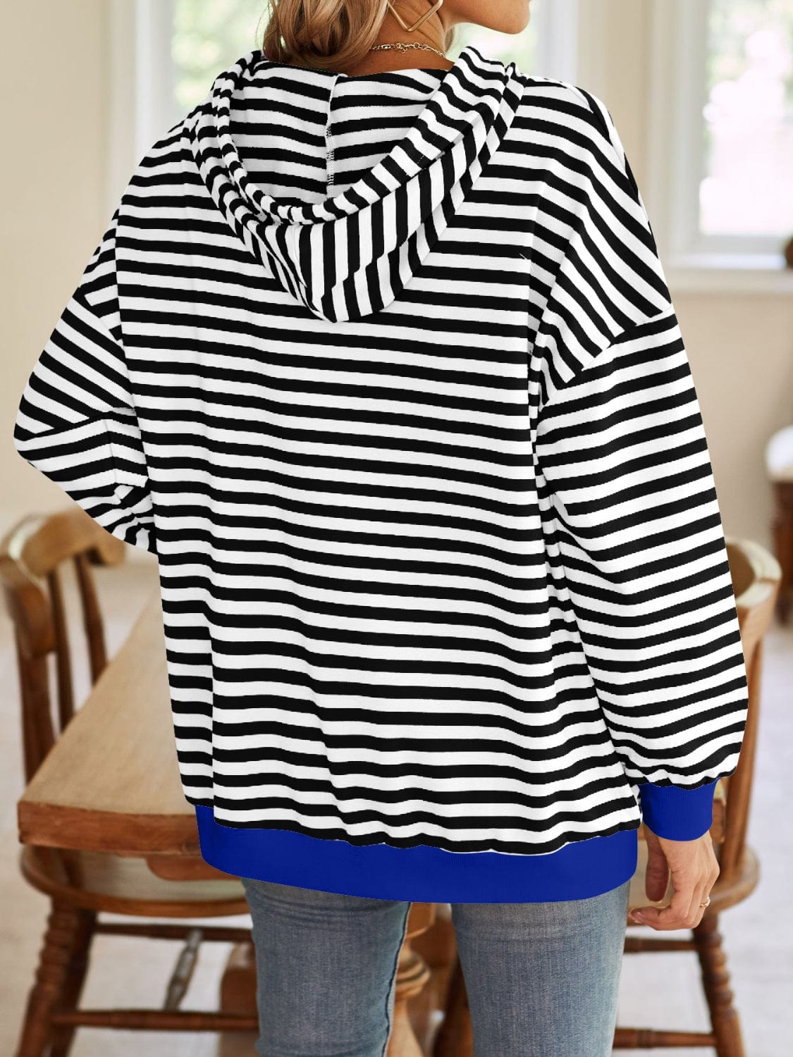 Trendsi Fall Drawstring Striped Long Sleeve Hoodie Drawstring Striped Long Sleeve Hoodie