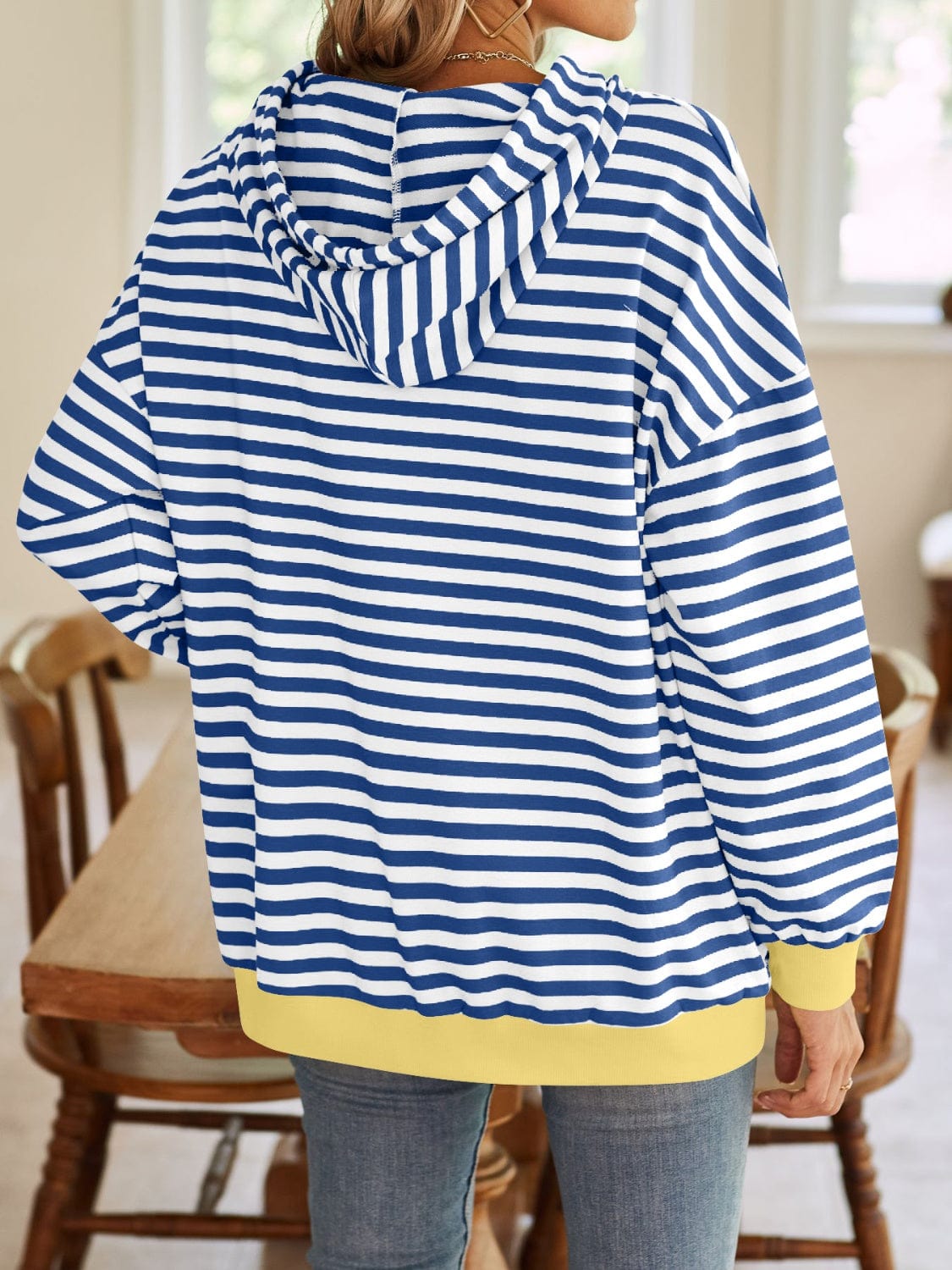 Trendsi Fall Drawstring Striped Long Sleeve Hoodie Drawstring Striped Long Sleeve Hoodie
