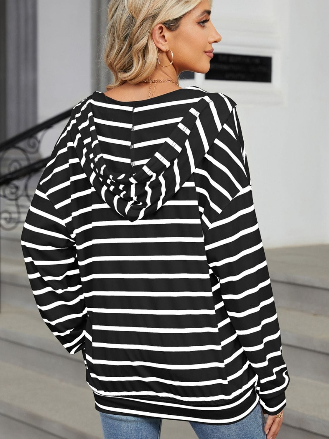 Trendsi Fall Drawstring Striped Long Sleeve Hoodie Drawstring Striped Long Sleeve Hoodie
