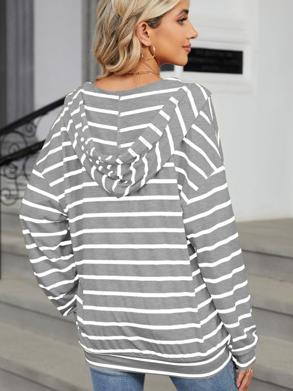 Trendsi Fall Drawstring Striped Long Sleeve Hoodie Drawstring Striped Long Sleeve Hoodie