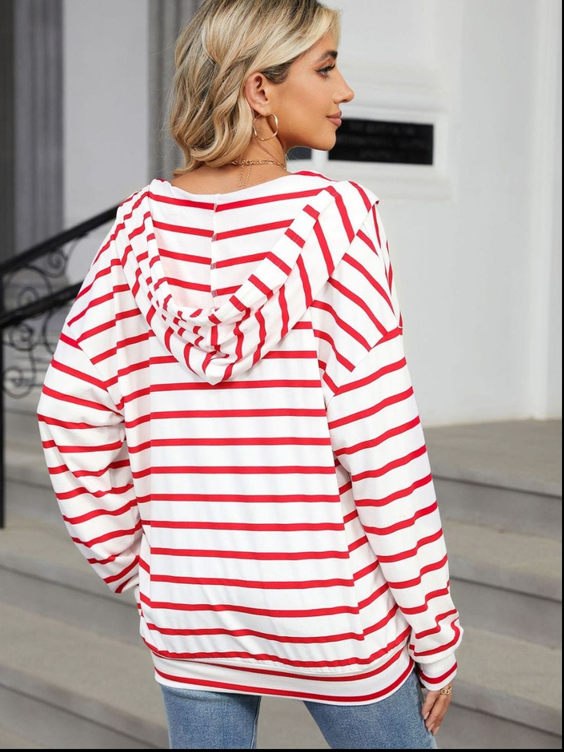 Trendsi Fall Drawstring Striped Long Sleeve Hoodie Drawstring Striped Long Sleeve Hoodie