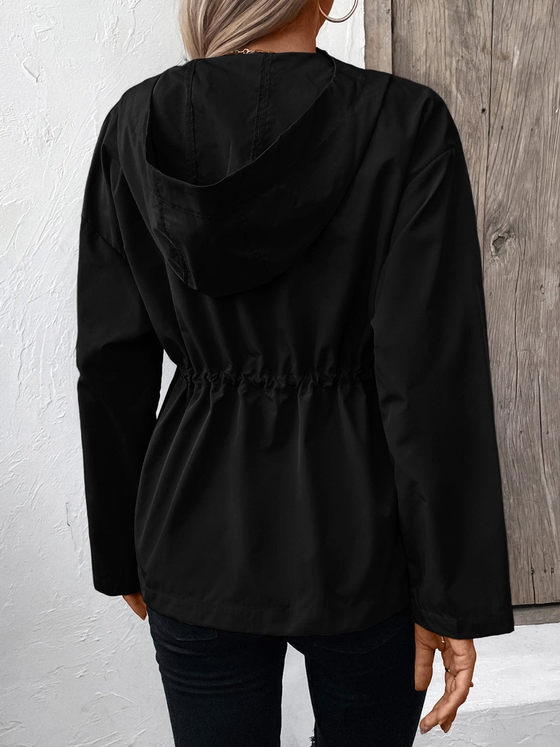 Trendsi Fall Drawstring Zip Up Hooded Jacket Drawstring Zip Up Hooded Jacket