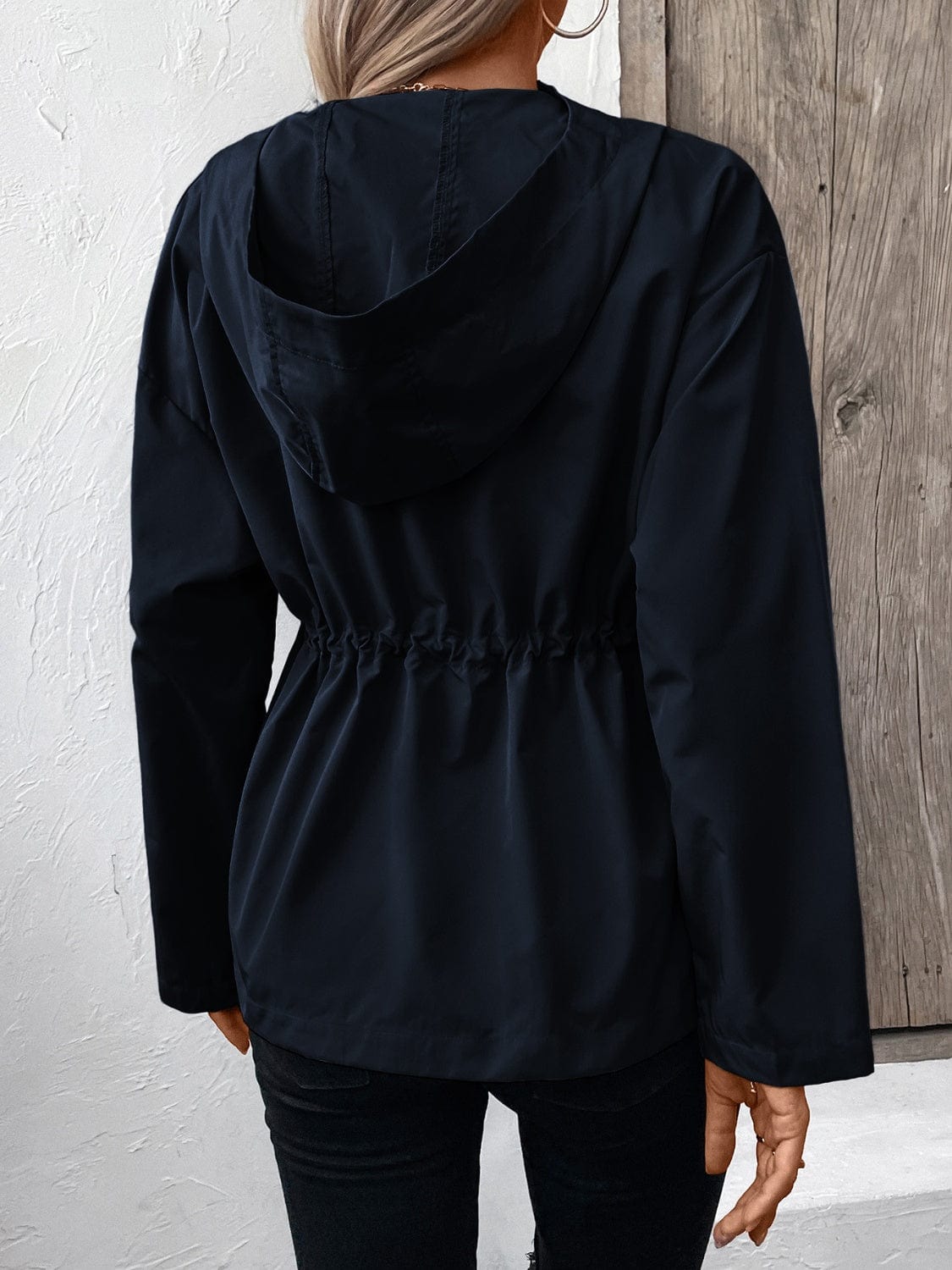 Trendsi Fall Drawstring Zip Up Hooded Jacket Drawstring Zip Up Hooded Jacket