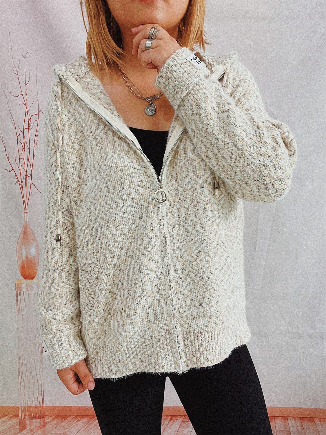 Trendsi Fall Dust Storm / S Zip Up Drawstring Long Sleeve Hooded Sweater Zip Up Drawstring Long Sleeve Hooded Sweater