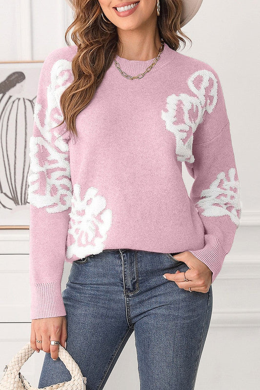 Trendsi Fall Dusty Pink / S Slit Round Neck Dropped Shoulder Sweater Slit Round Neck Dropped Shoulder Sweater