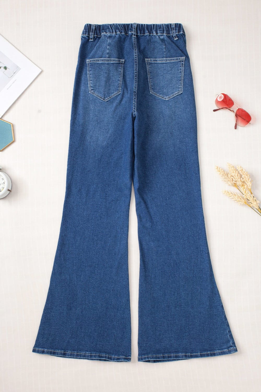 Trendsi Fall Elastic Waist Bootcut Jeans with Pockets Elastic Waist Bootcut Jeans with Pockets