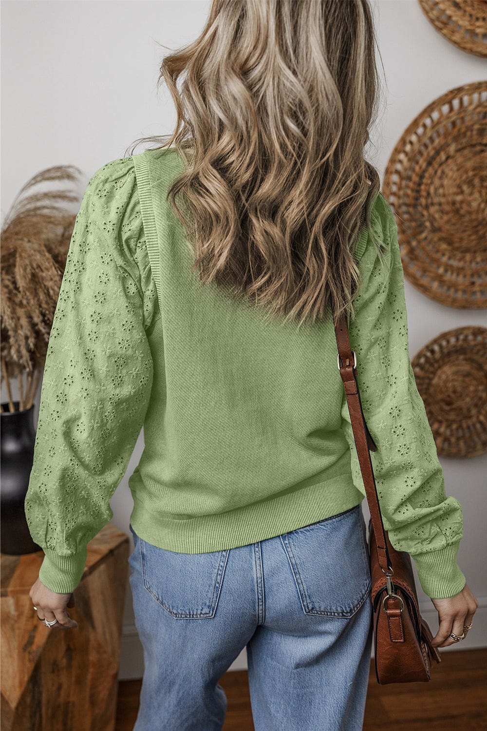 Trendsi Fall Eyelet Round Neck Long Sleeve Sweatshirt Eyelet Round Neck Long Sleeve Sweatshirt