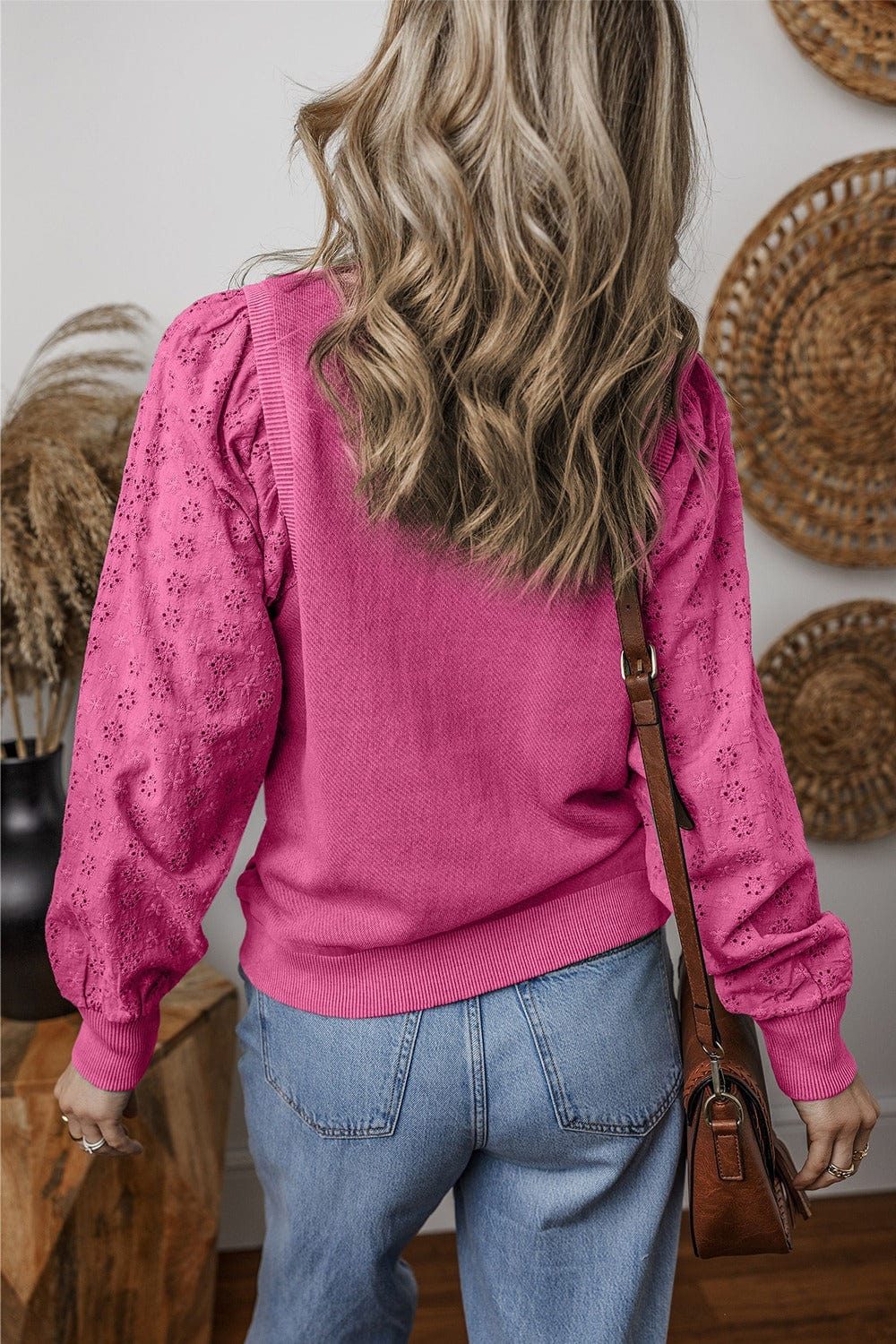 Trendsi Fall Eyelet Round Neck Long Sleeve Sweatshirt Eyelet Round Neck Long Sleeve Sweatshirt